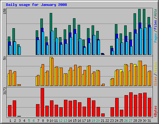 Daily usage for January 2008